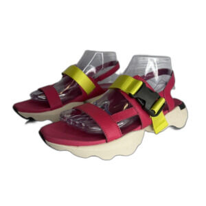 Sorel Sandals Womens Size 8.5 Pink Neon Yellow Platform Slingback Buckle Sport